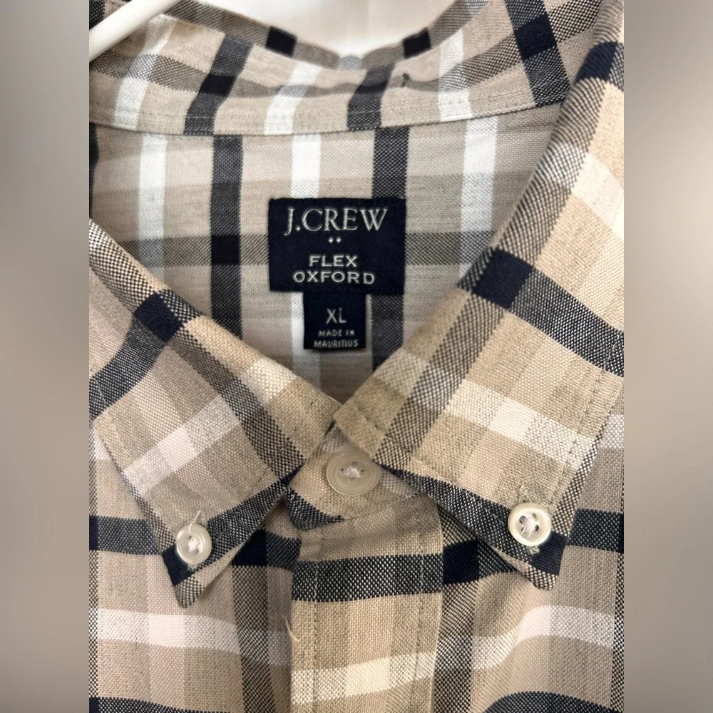 J. Crew Flex Oxford Button-Up Shirt Plaid Long Sleeve 100% Linen Size XL